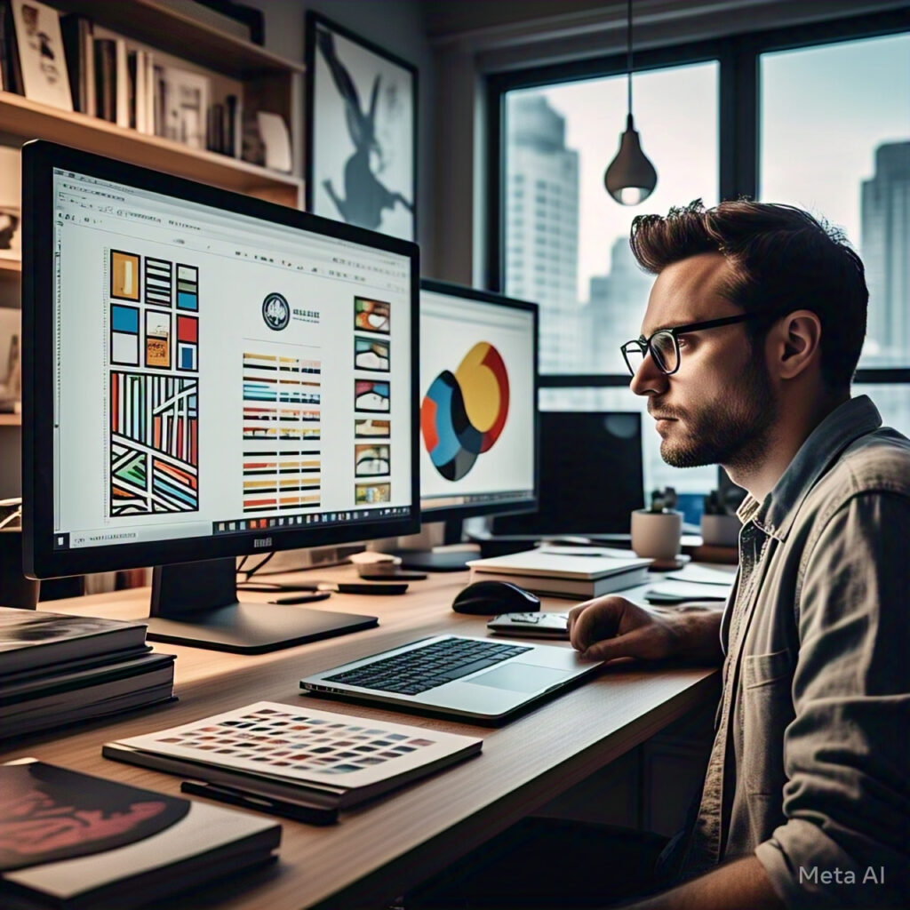 A hardworking logo designer in his office.