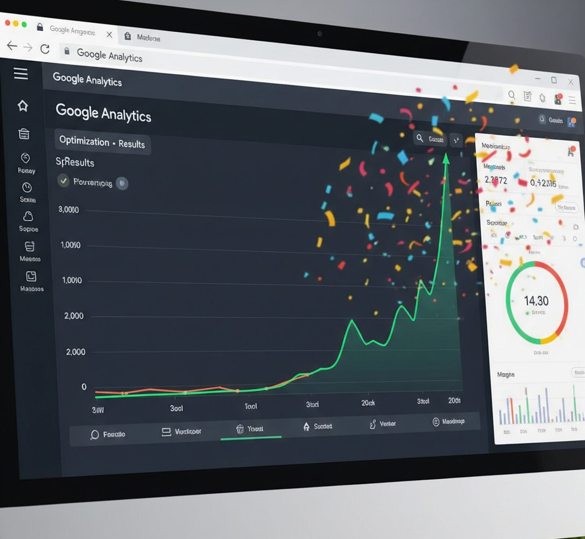 Computer screen showing positive results for the Google Analytics Report.
